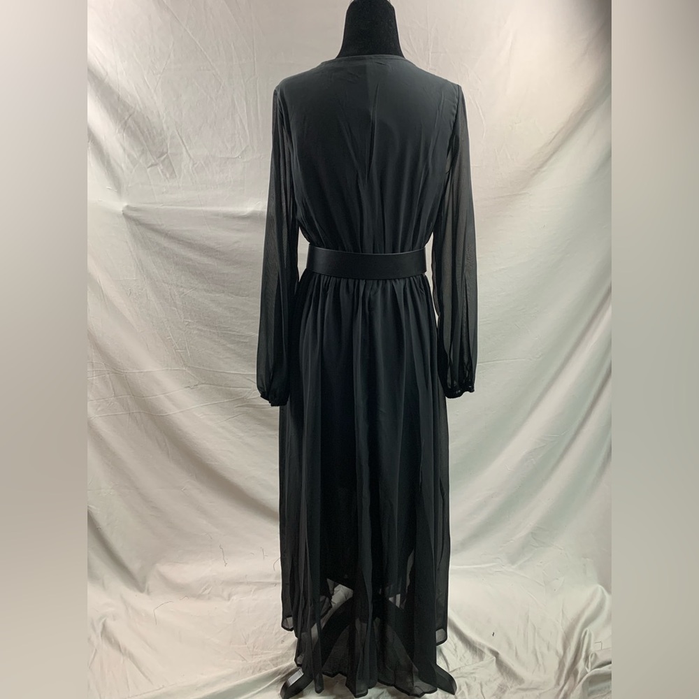 LAST ONE 🔥 Black Floral Embroidery Lantern Sleeve Dress Without Belt - Picture 9 of 9